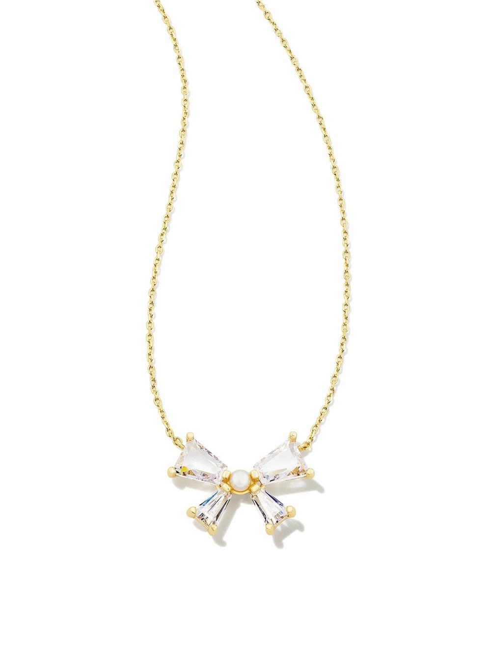 Kendra Scott Gold Bow Pendant Necklace with Clear Crystals
